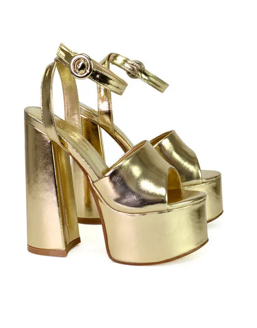 gold block heels