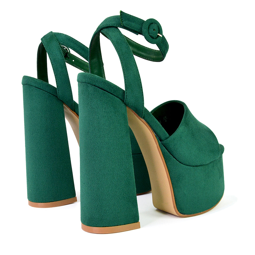 Pennie Strappy Super High Platform Shoes With a Chunky Heel in Gold