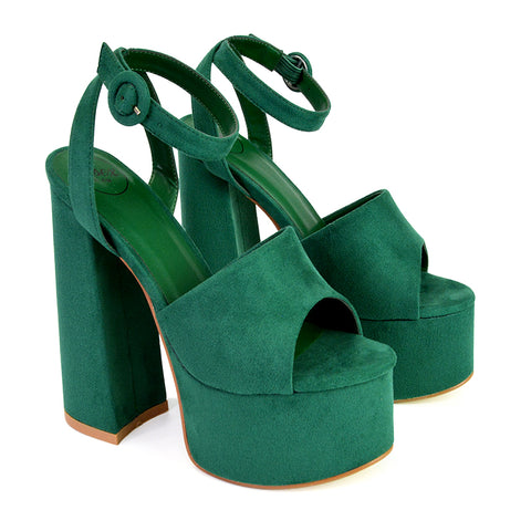 green platform heels