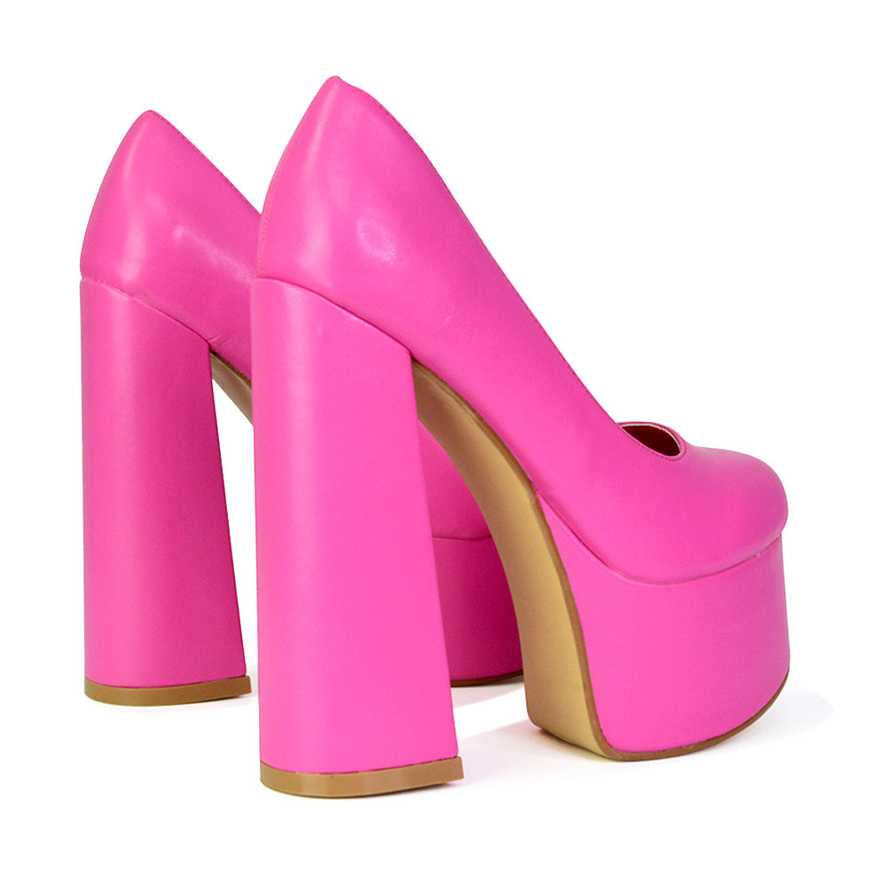 Kiwi Chunky Block Super High Heel Statement Closed Toe Platform Court Shoes in Pink