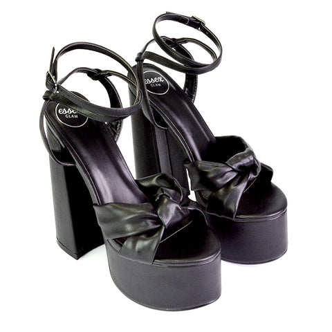 Faylinn Ankle Strap Super Chunky Block High Heel Platform Shoes in Black