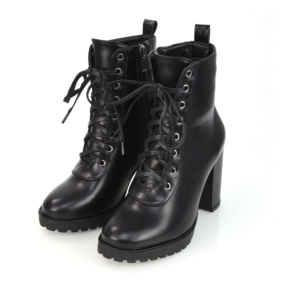 Black PU Block Heel Boots