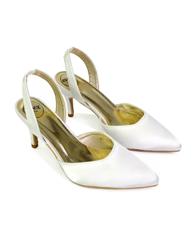 Imogen Pointed Toe Sling Back Stiletto Mid Heel Court Shoes in  Ivory