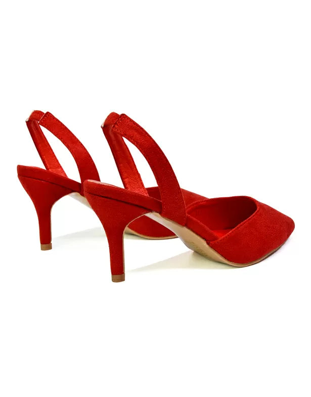 Imogen Pointed Toe Sling Back Stiletto Mid Heel Court Shoes in Red