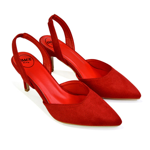 Imogen Pointed Toe Sling Back Stiletto Mid Heel Court Shoes in Red