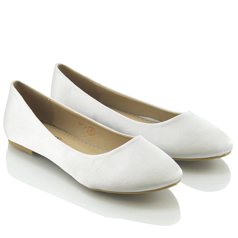 MALEFICENT FLAT BLOCK HIGH HEELED SLIP ON BALLERINA PUMP SHOES IN WHITE SATIN