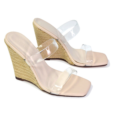 nude perspex wedges