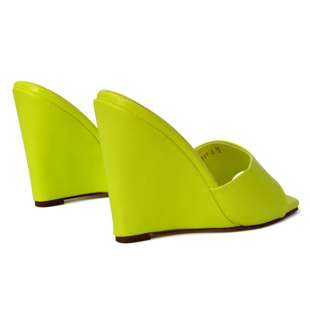 Otis Slip On Square Toe Wedge High Heeled Mule Summer Sandal Slides in Light Green