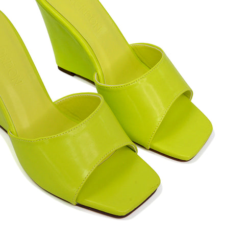 Otis Slip On Square Toe Wedge High Heeled Mule Summer Sandal Slides in Yellow