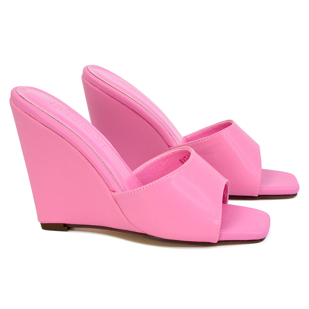 Otis Slip On Square Toe Wedge High Heeled Mule Summer Sandals in Pink