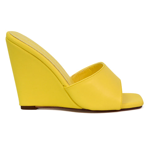 yellow wedge heels