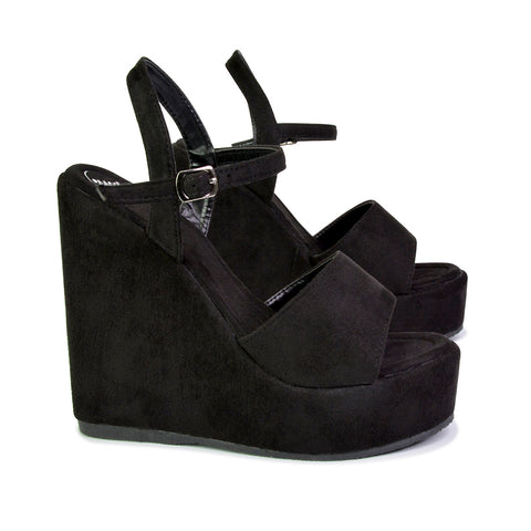 black platform wedge heels