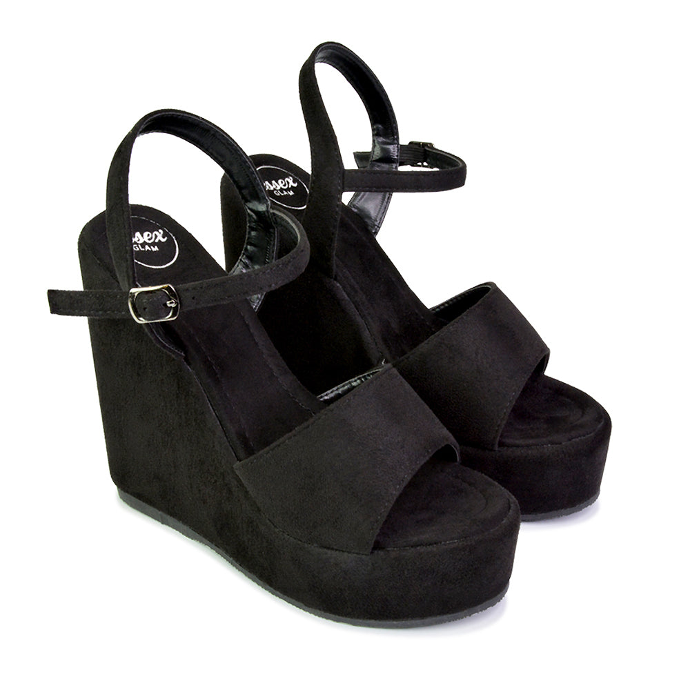 Belinda Wedge High Heel Strappy Platform Heeled Sandals in Fuchsia