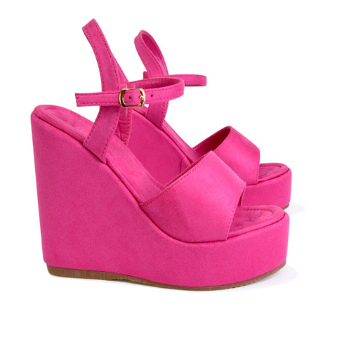 pink platform wedge heels