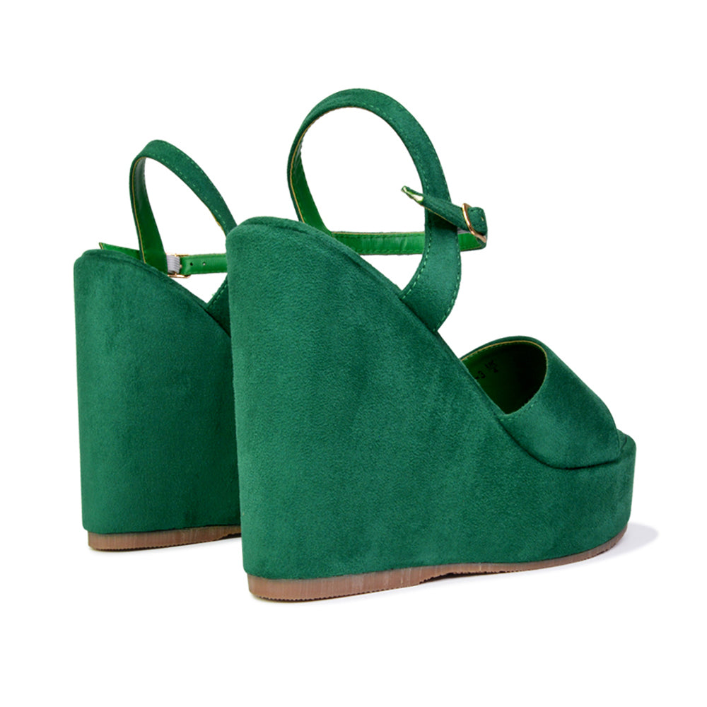 Belinda Wedge High Heel Strappy Platform Heeled Sandals in Green