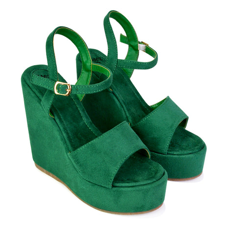 Belinda Wedge High Heel Strappy Platform Heeled Sandals in Green