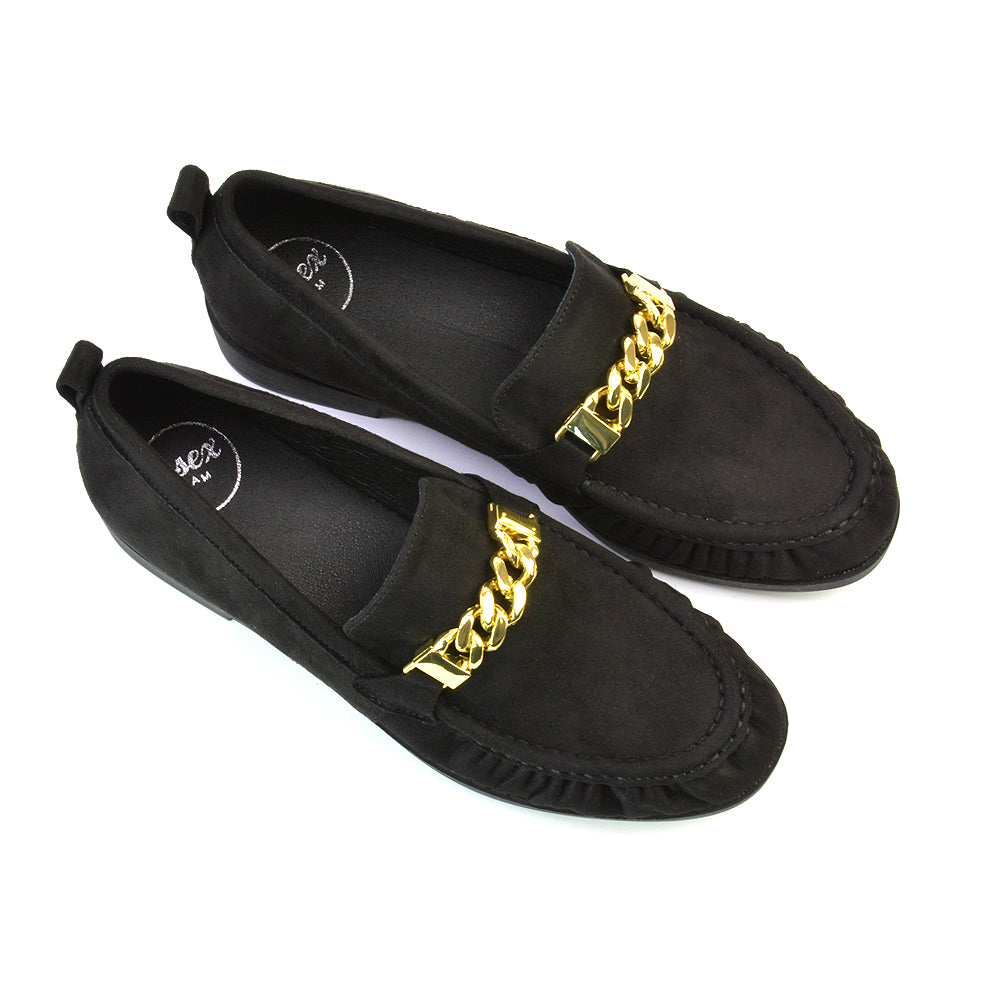 Heidi Chain Detail Ruched Loafer Back to School Shoes in Black Patent