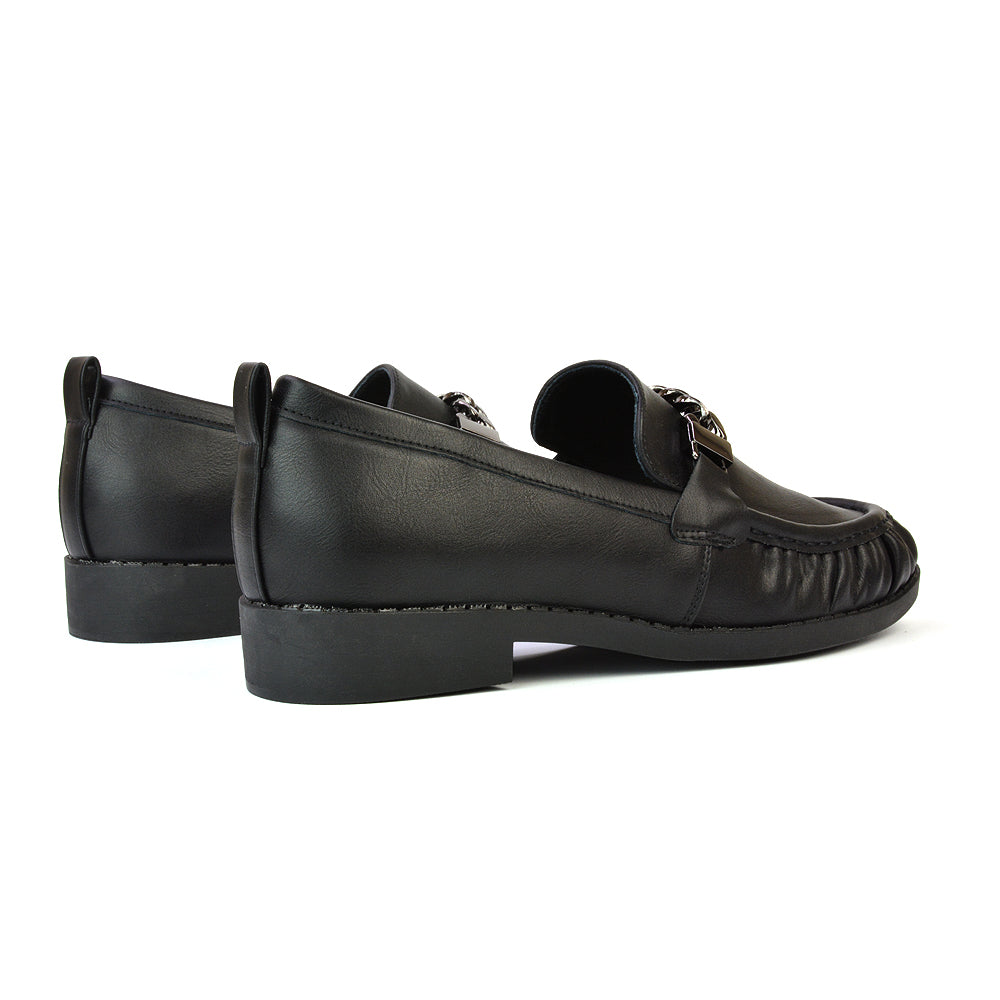 Heidi Chain Detail Ruched Loafer Back to School Shoes in Black Patent