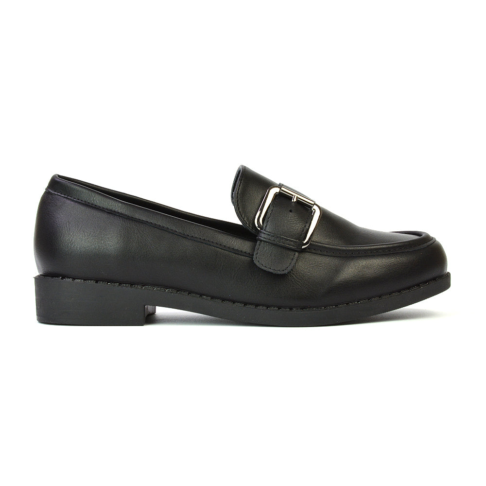 Kali Buckle Up School Shoes Loafers With Chunky Soles in Brown Synthetic Leather