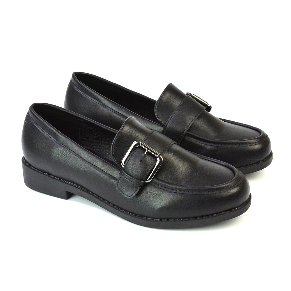 Kali Buckle Up School Shoes Loafers With Chunky Soles in Brown Synthetic Leather