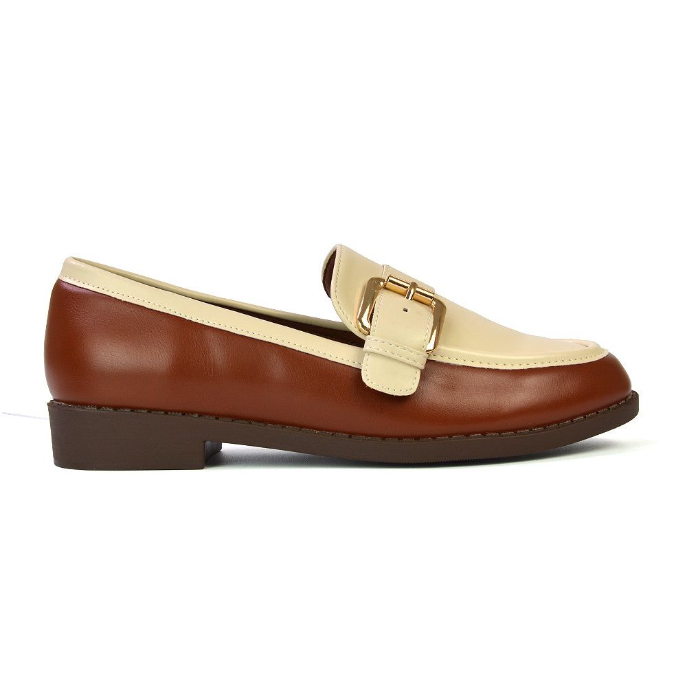 Kali Buckle Up School Shoes Loafers With Chunky Soles in Brown Synthetic Leather