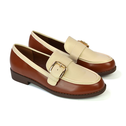 Kali Buckle Up School Shoes Loafers With Chunky Soles in Brown Synthetic Leather