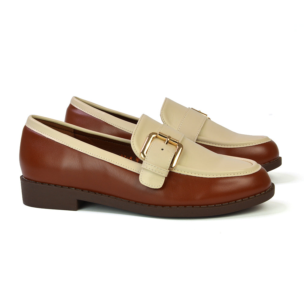 Kali Buckle Up School Shoes Loafers With Chunky Soles in Brown Synthetic Leather