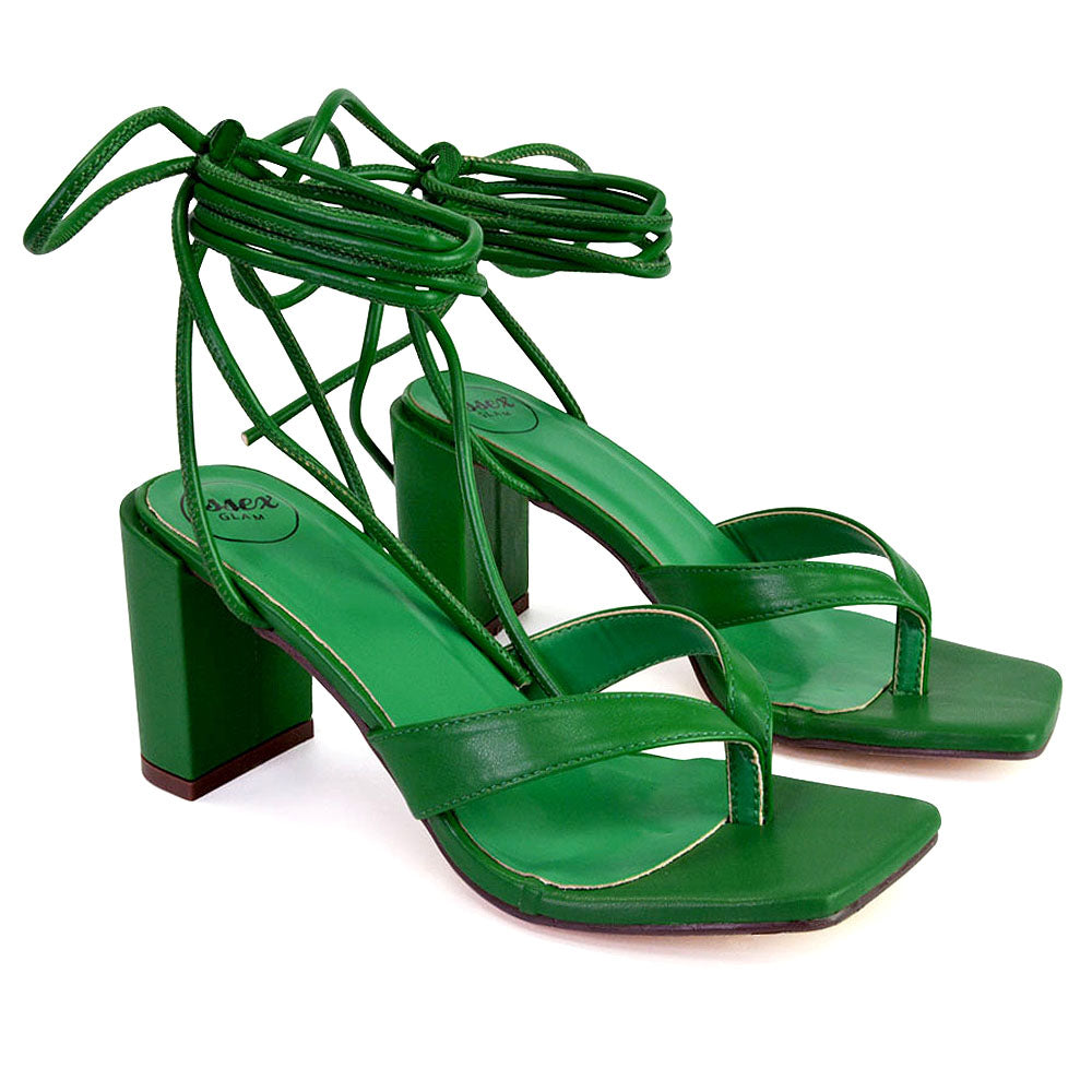 green mid block heels