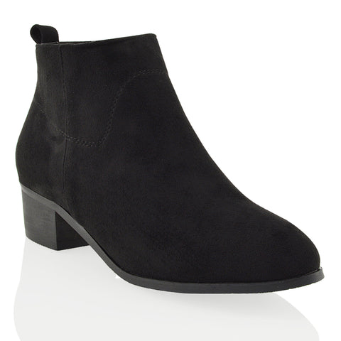 Melodie Faux Suede Zip Up Cowboy Ankle Boots With Low Block Heel in Black