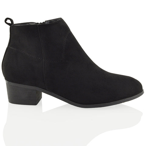 Melodie Faux Suede Zip Up Cowboy Ankle Boots With Low Block Heel in Black