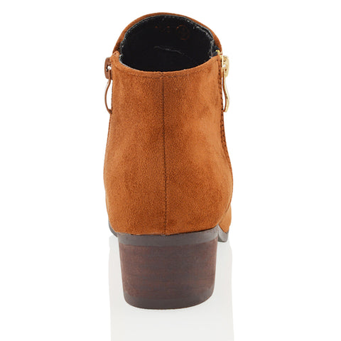 Alberto Zip Up Chelsea Ankle Boots With Low Block Heel in Tan Faux Suede