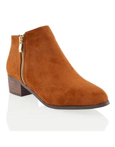 Alberto Zip Up Chelsea Ankle Boots With Low Block Heel in Tan Faux Suede