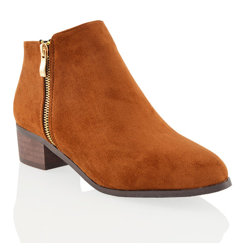 Alberto Zip Up Chelsea Ankle Boots With Low Block Heel in Tan Faux Suede