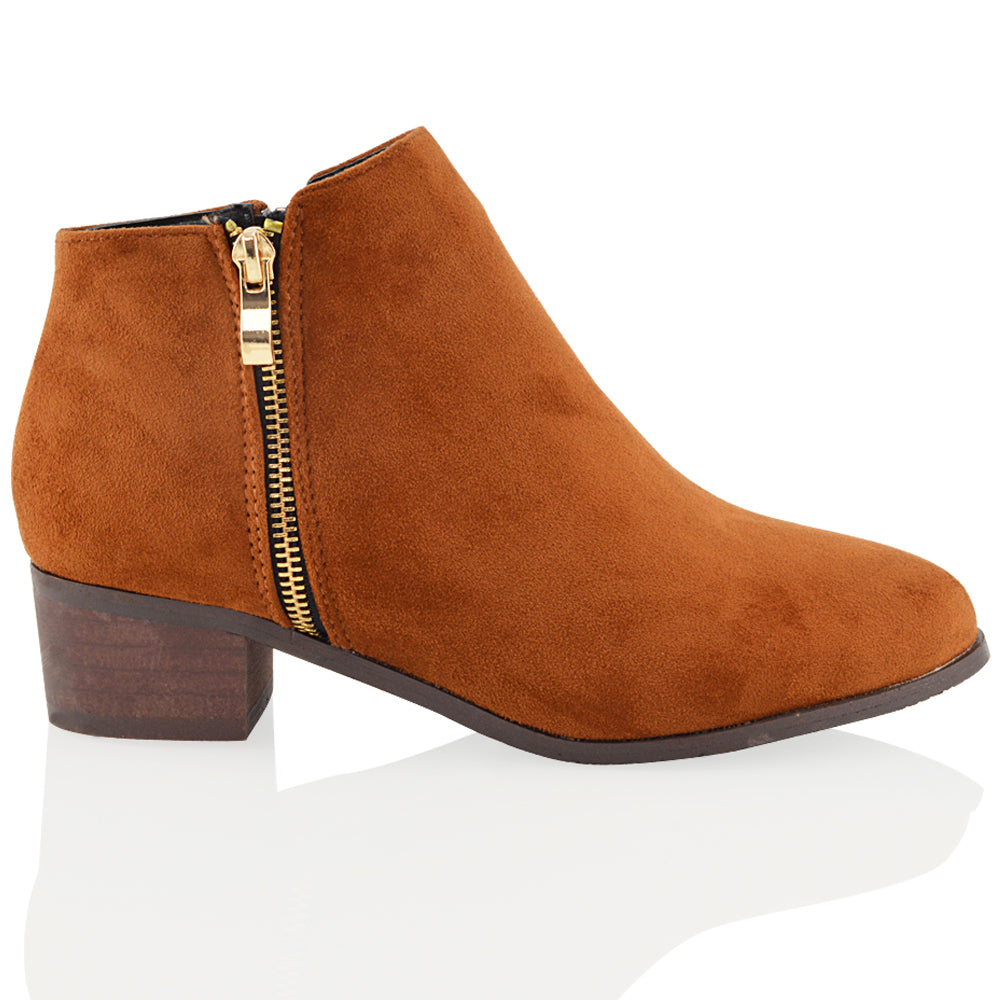 Alberto Zip Up Chelsea Ankle Boots With Low Block Heel in Tan Faux Suede