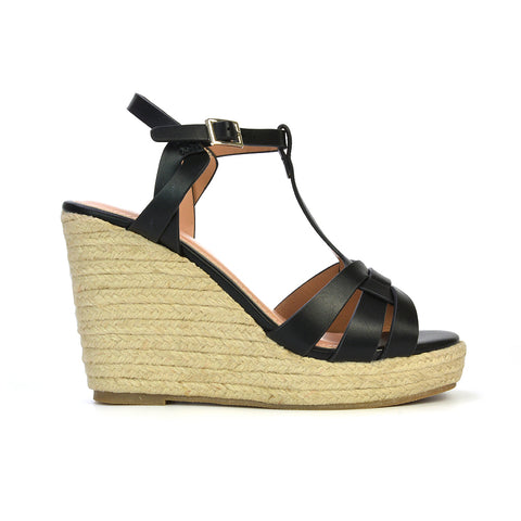 black wedge sandals