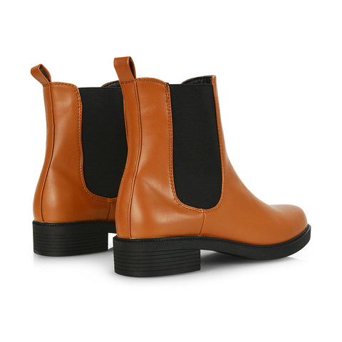 tanned low heel boots