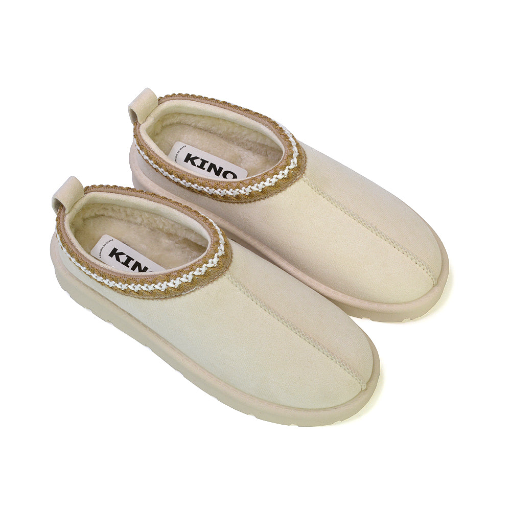 ZOE AZTEC FAUX FUR SLIP ON WINTER MICRO SLIPPERS IN CREAM