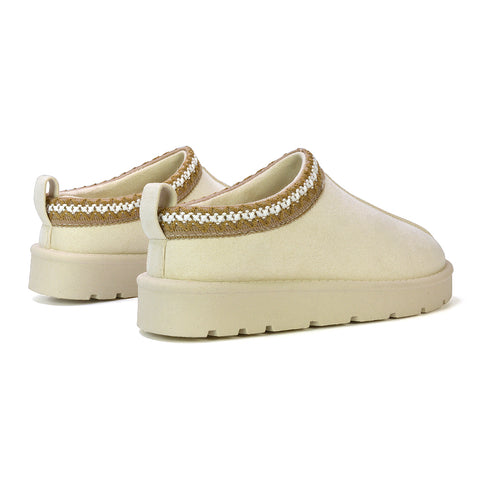 Zoe Aztec Faux Fur Slip On Winter Micro Slippers In Cream