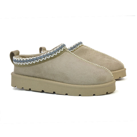 Zoe Aztec Faux Fur Slip On Winter Micro Slippers In Cream