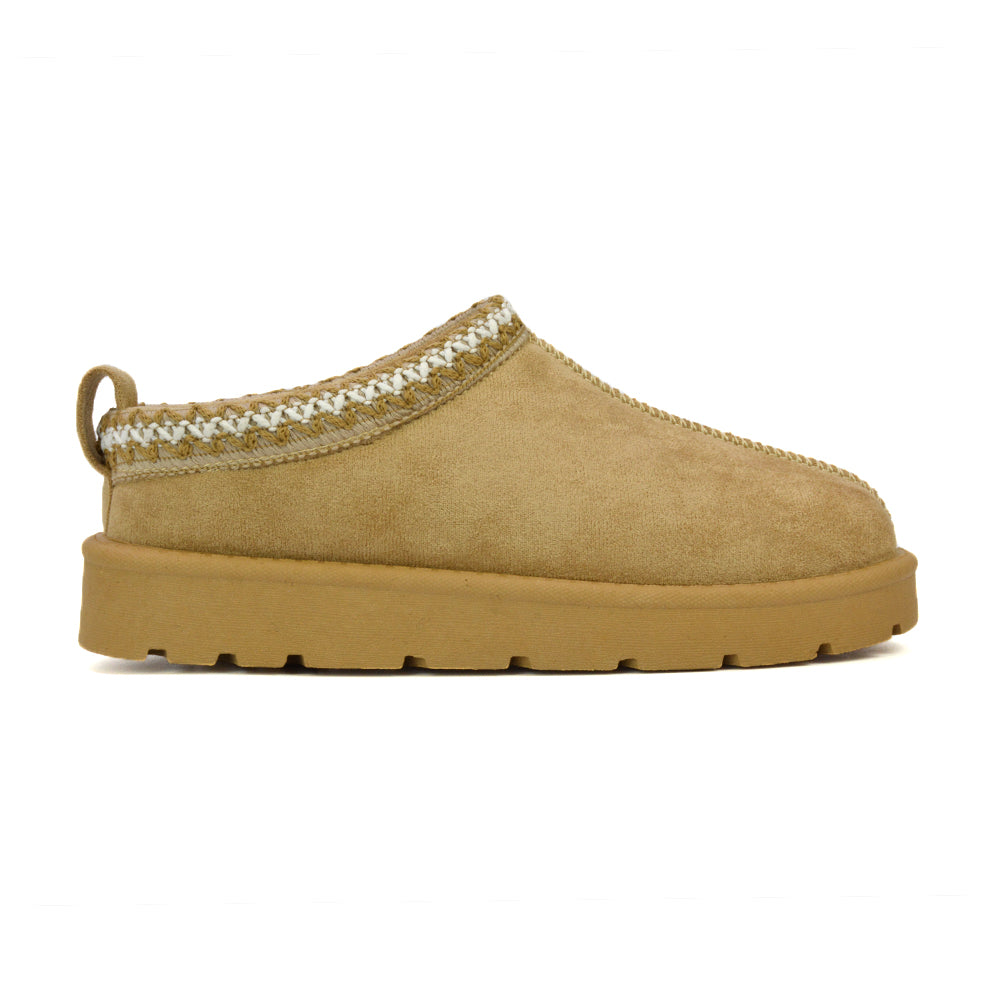 Zoe Aztec Faux Fur Slip On Winter Micro Slippers In Cream