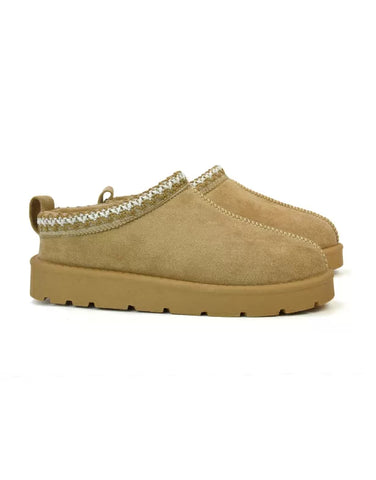 Zoe Aztec Faux Fur Slip On Winter Micro Slippers In Sand