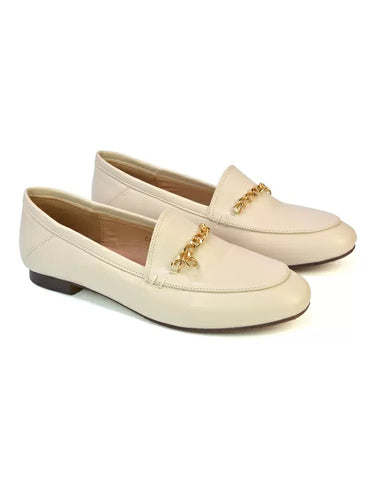 TESSAH CHAIN DETAIL FLAT HEEL SLIP ON SCHOOL SHOES LOAFERS IS NUDE SYNTHETIC LEATHER