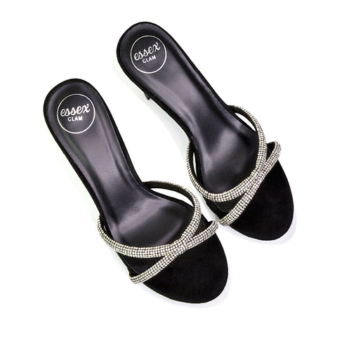 Paxton Diamante Strappy Mid High Heel Party Stiletto Mule Sandals In Silver