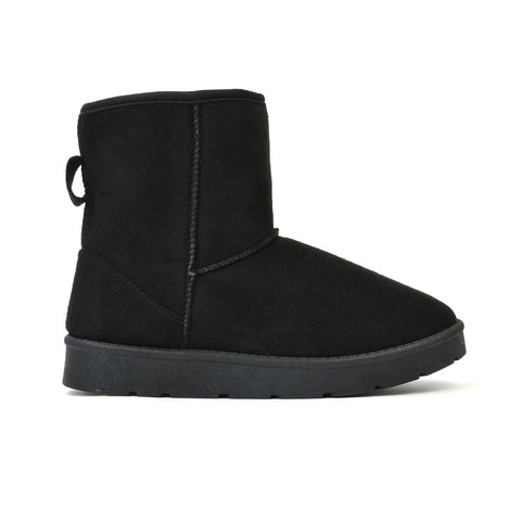 Junie Classic Flat Ankle Winter  Boots with Faux Fur Insoles in Black