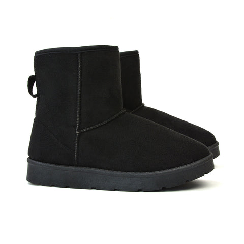 Junie Classic Flat Ankle Winter  Boots with Faux Fur Insoles in Black