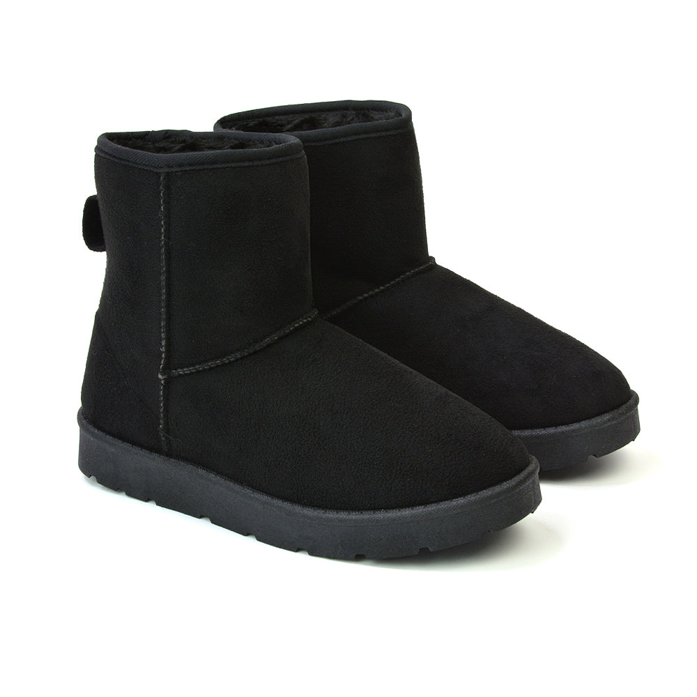 Junie Classic Flat Ankle Winter  Boots with Faux Fur Insoles in Black