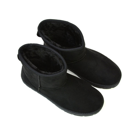 Junie Classic Flat Ankle Winter  Boots with Faux Fur Insoles in Black