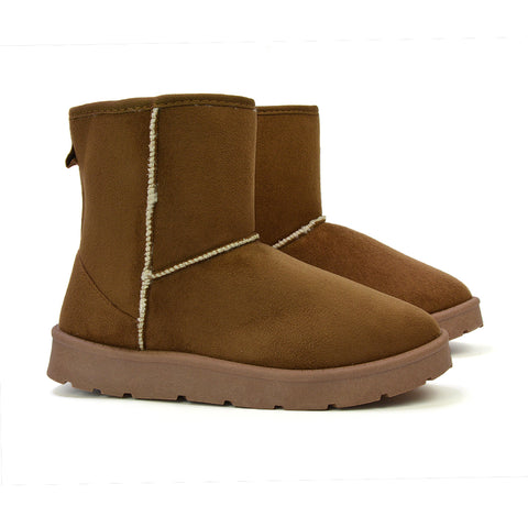 Junie Classic Flat Ankle Winter  Boots with Faux Fur Insoles in Chestnut