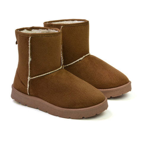 Junie Classic Flat Ankle Winter  Boots with Faux Fur Insoles in Mushroom