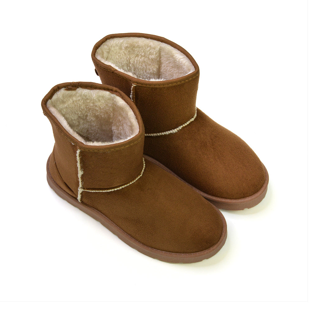 Junie Classic Flat Ankle Winter  Boots with Faux Fur Insoles in Sand